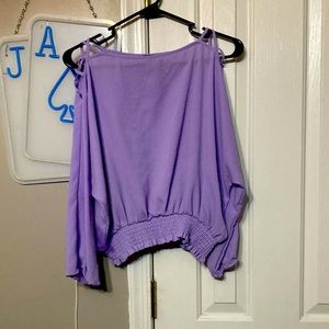 Lavender crop top cross cut out sleeves